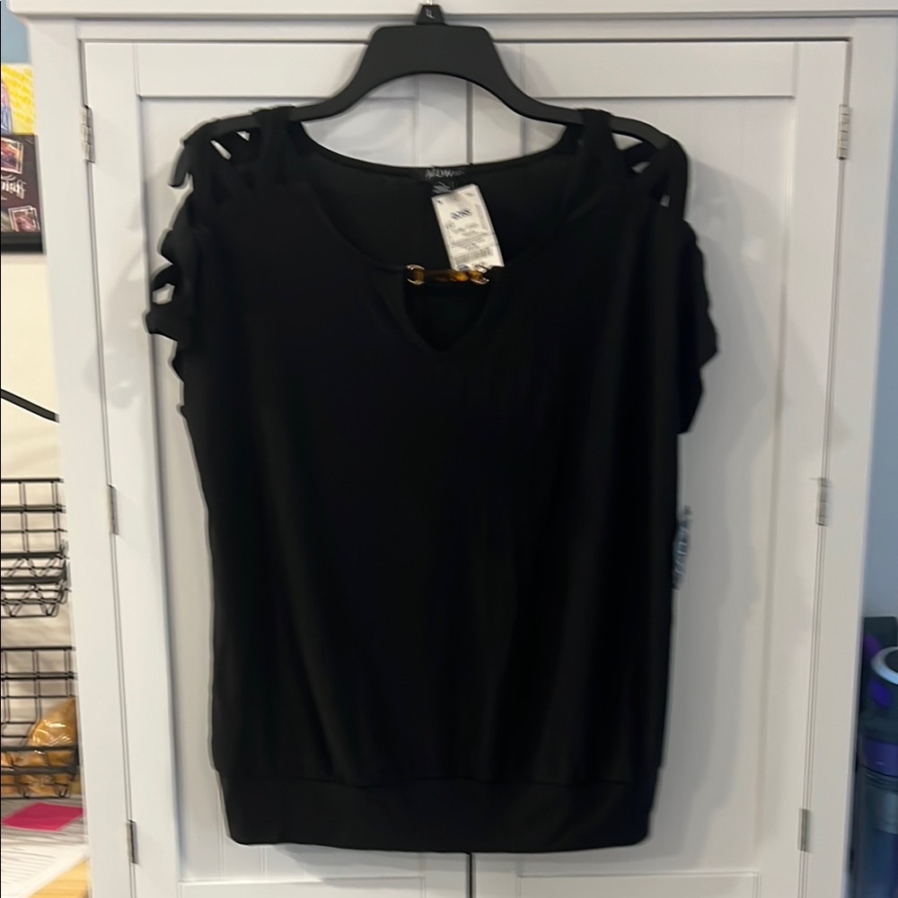 AUW Black Blouse with Gold Accent